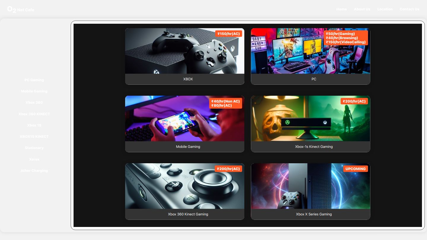 O2 Net Cafe Gaming Website